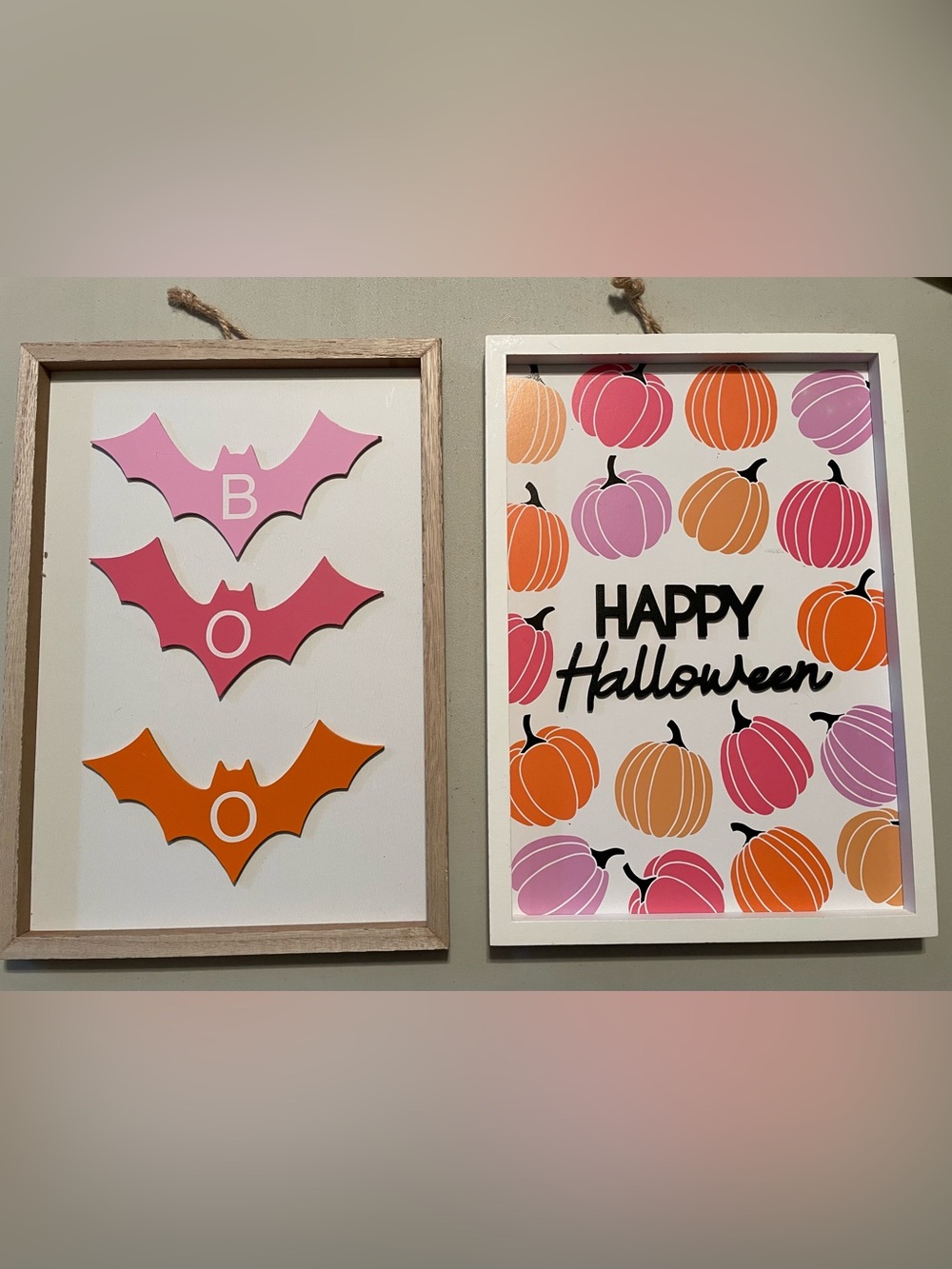 Happy Halloween Pumpkin Wall Art - Pink, Orange, Purple 2ct New